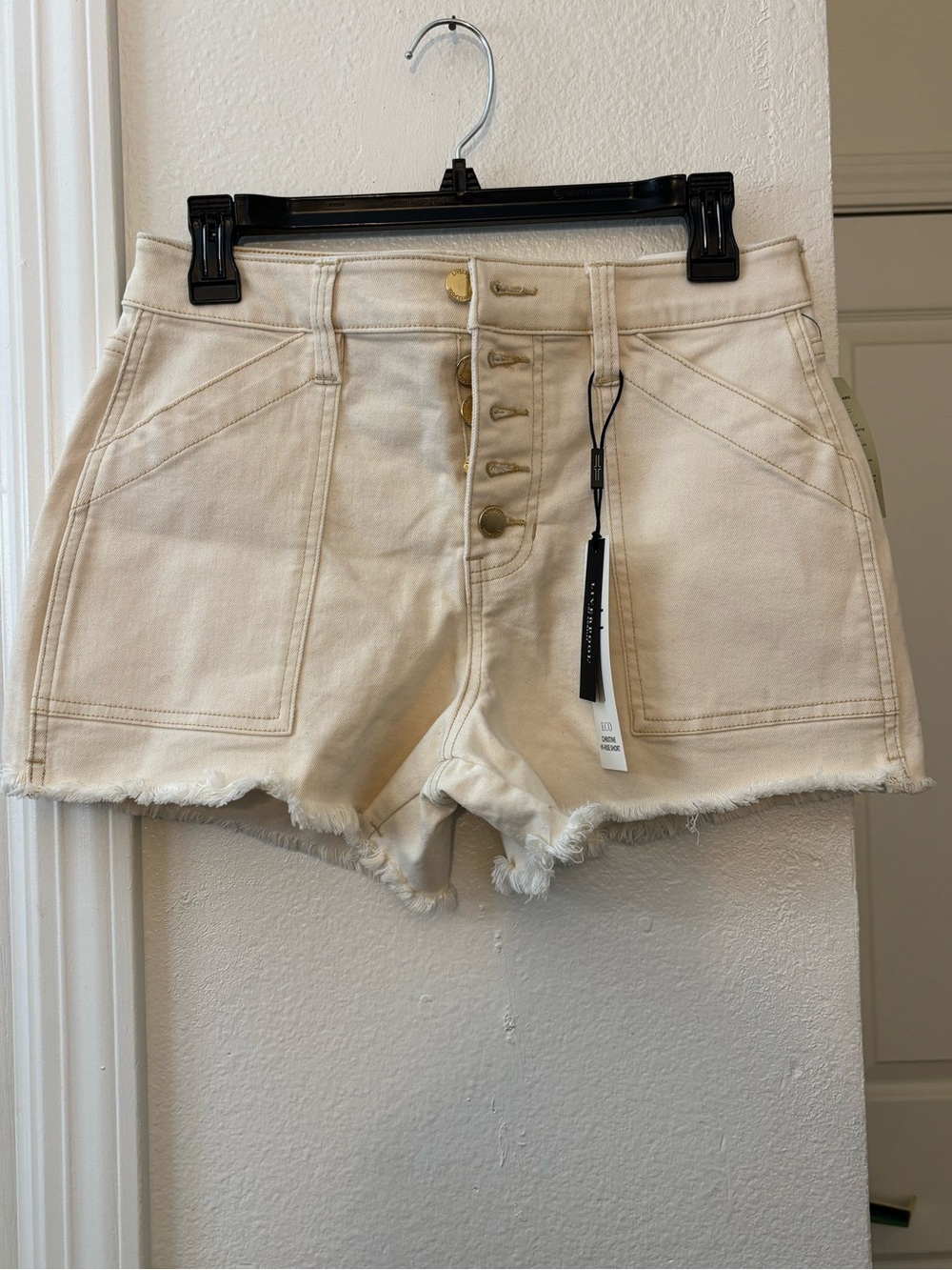 Liverpool Cream High-Rise Button-Front Denim Shorts